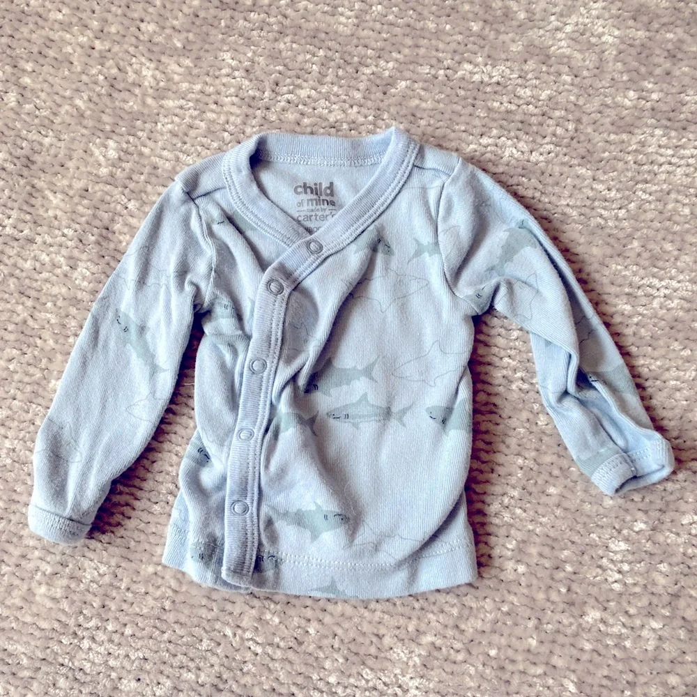 Carter’s Shark Print Pajama Set, Outfit, Blue‎ and Gray, Newborn